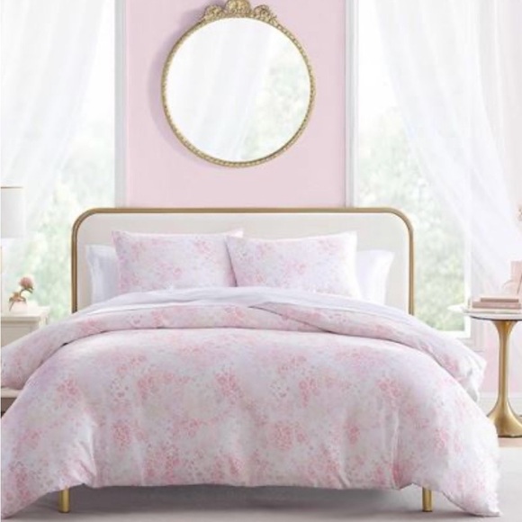 Betsey Johnson Other - Betsey Johnson Queen Duvet Cover Set Satin Butterfly Garden Pink